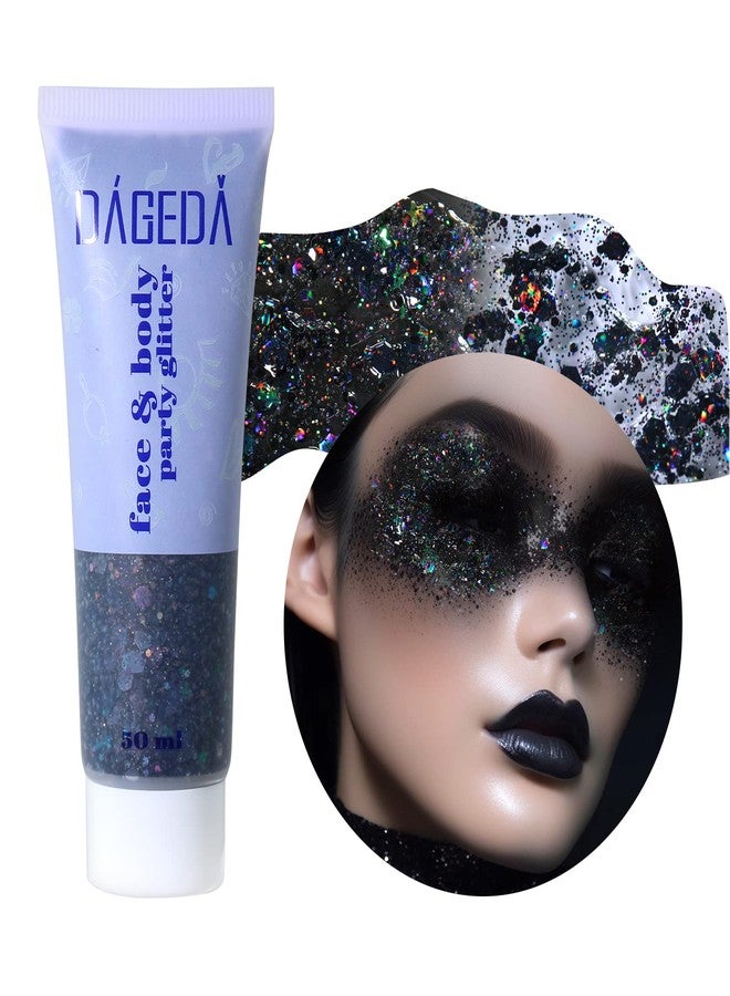 DAGEDA Body Glitter Gel, Face Glitters Body Gel Sequins Shimmer Liquid Eyeshadow, Chunky Glitter for Face Hair Nails, Holographic Cosmetic Laser Powder Festival Glitter Makeup 1.7oz (Black) - Image 1